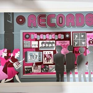Beatles Record Store Art Print - Pink & Gray Poster